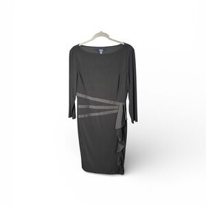 Chaps Black Long Sleeve Satin Ruffle Dress Size Large
